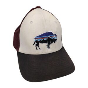 Patagonia Fitz Roy Bison Trucker Snapback Hat Cap One Size Adjustable Maroon